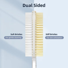 Fymblin stiff-bristles for thorough exfoliation on tougher areas.
