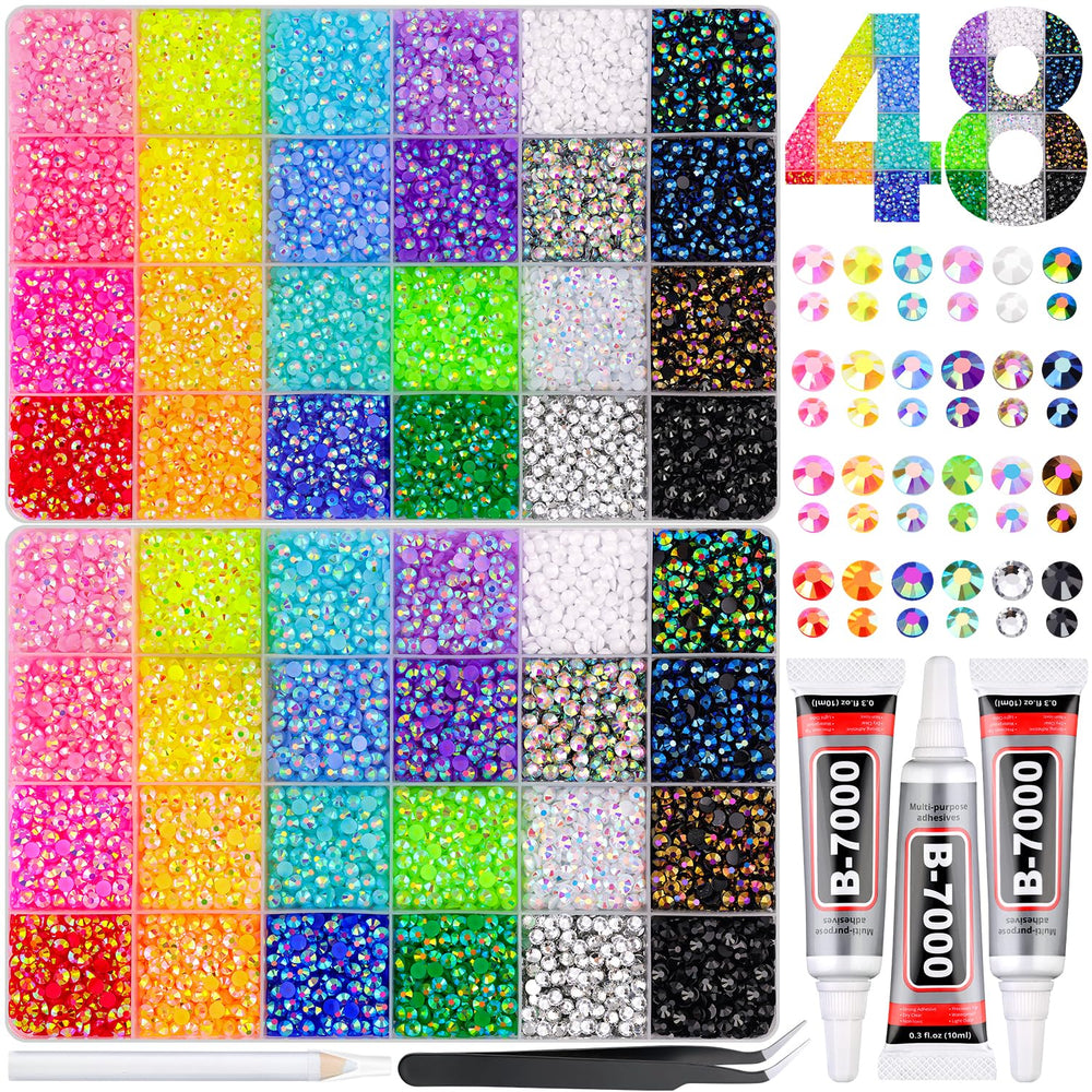 GA&EN bedazzling kit shows two boxes of vibrant rhinestones ready for DIY decor.