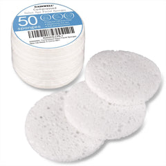 Gainwell 50-count white cellulose face sponge pack for gentle cleansing.