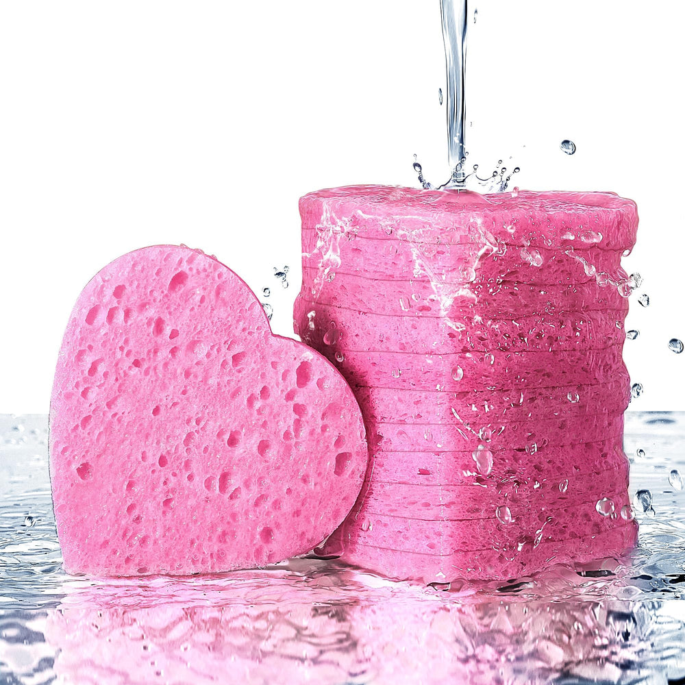 Gainwell heart-shaped sponges packaging for 50-count daily cleansing and makeup removal.