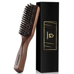 GAINWELL Wild Boar Bristle Hair Brush front view with ergonomic walnut handle for easy daily grooming
