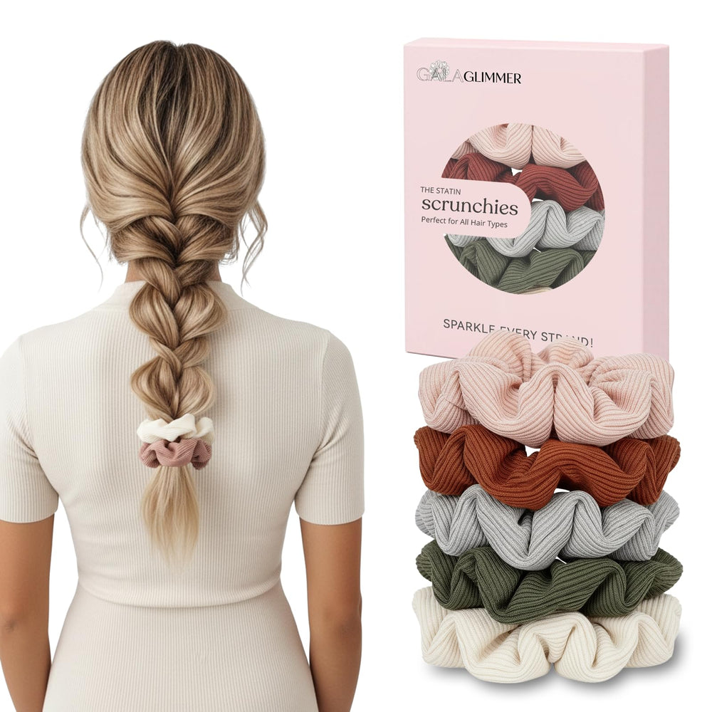 GALAGLIMMER Scrunchies de algodón, conjunto de 5 colores neutros para uso diario.