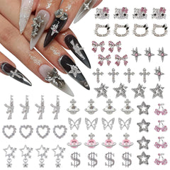 Ganepwns nail charms kit with kitty, heart, star, gun, planet, cross for dazzling 3D nail art