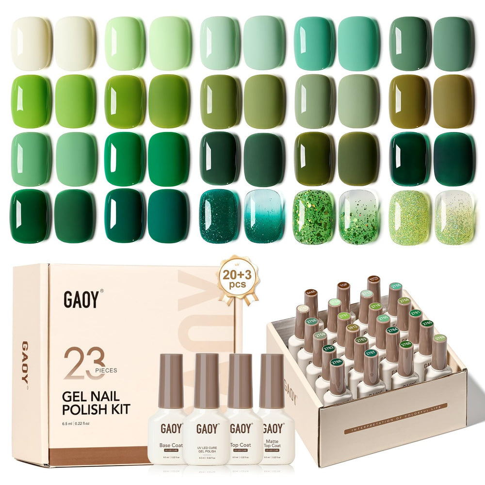 GAOY 23 piezas kit gel esmalte con tonos verde brillo para uñas brillantes en casa