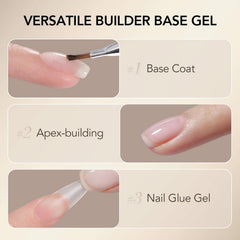 GAOY aplicación base builder en uñas para acabado liso y resistente.