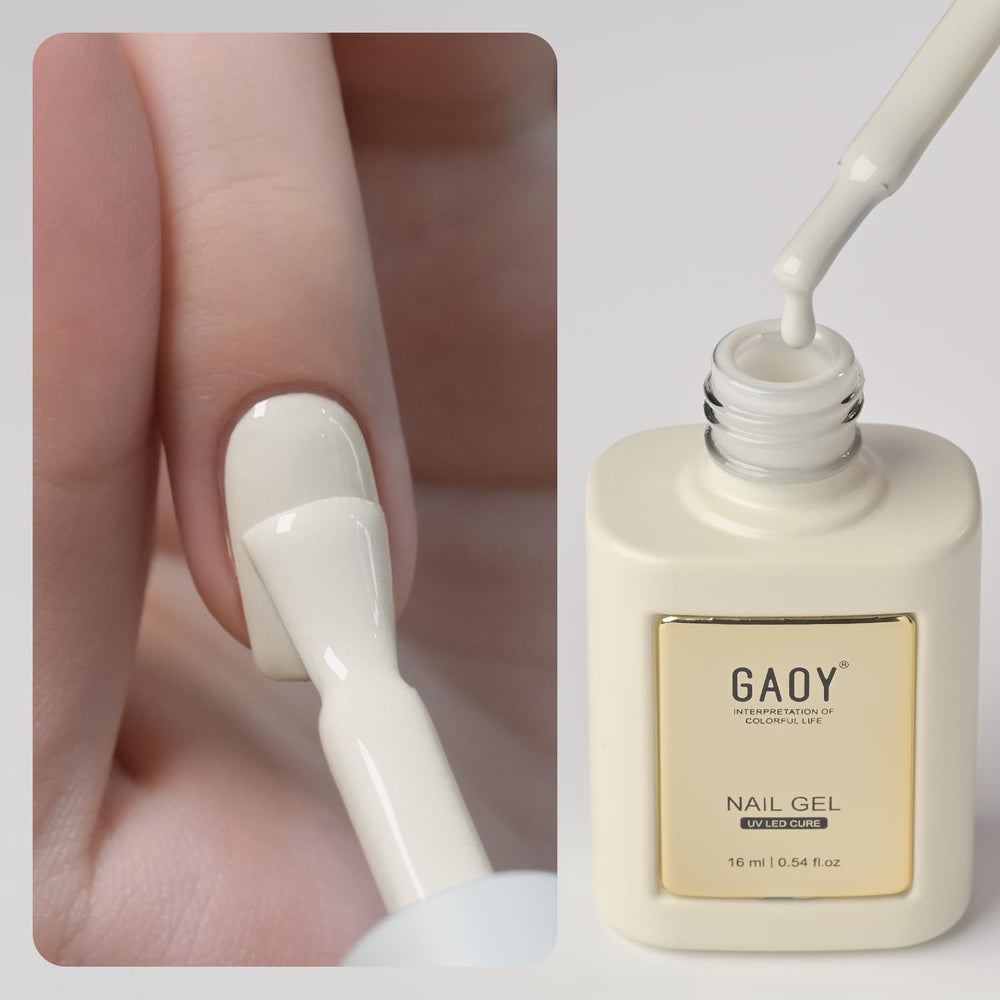 GAOY beige white gel nail polish bottle with self-leveling formula for smooth nails.