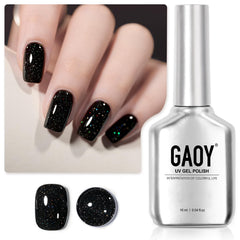 GAOY Black Reflective Glitter Gel Nail Polish sparkles brilliantly for party nights.