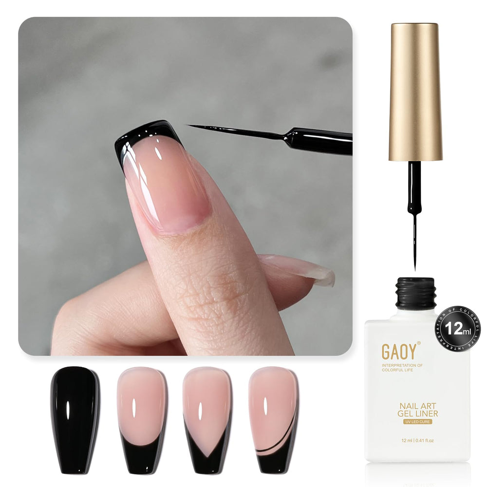 GAOY Black Swirl Gel Nail Polish Art Liner bottle close-up for precise DIY French mani.