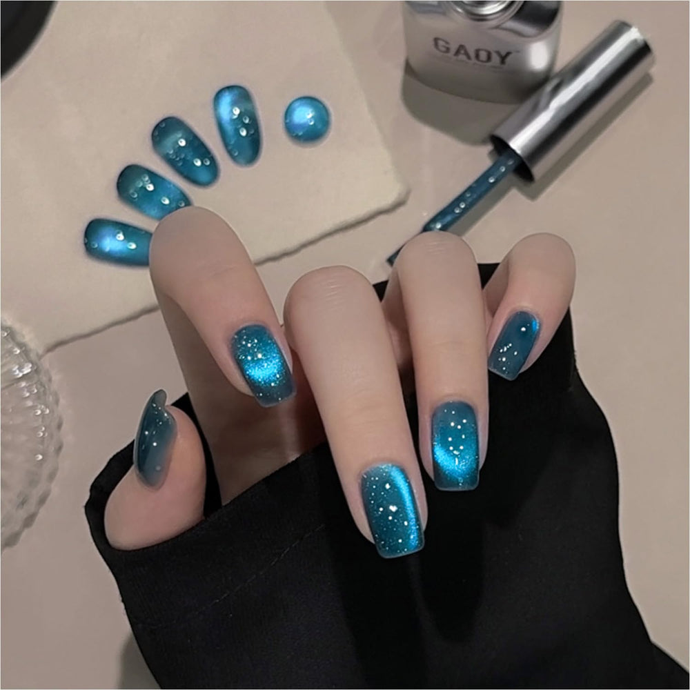 GAOY Blue Bubble Cat Eye gel polish bottle showing holographic shimmer for dazzling nails