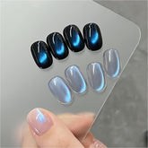 GAOY Blue Glassy Cat Eye Azure Aurora bottle close-up shows shimmering holographic finish for at-home manicures.