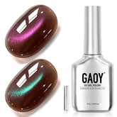 GAOY Brown Glassy Cat Eye Gel Polish with Aurora shimmer that shifts with movement.