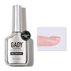 GAOY Builder Top Coat Gel delivers a no-wipe, glossy finish for gel nails.