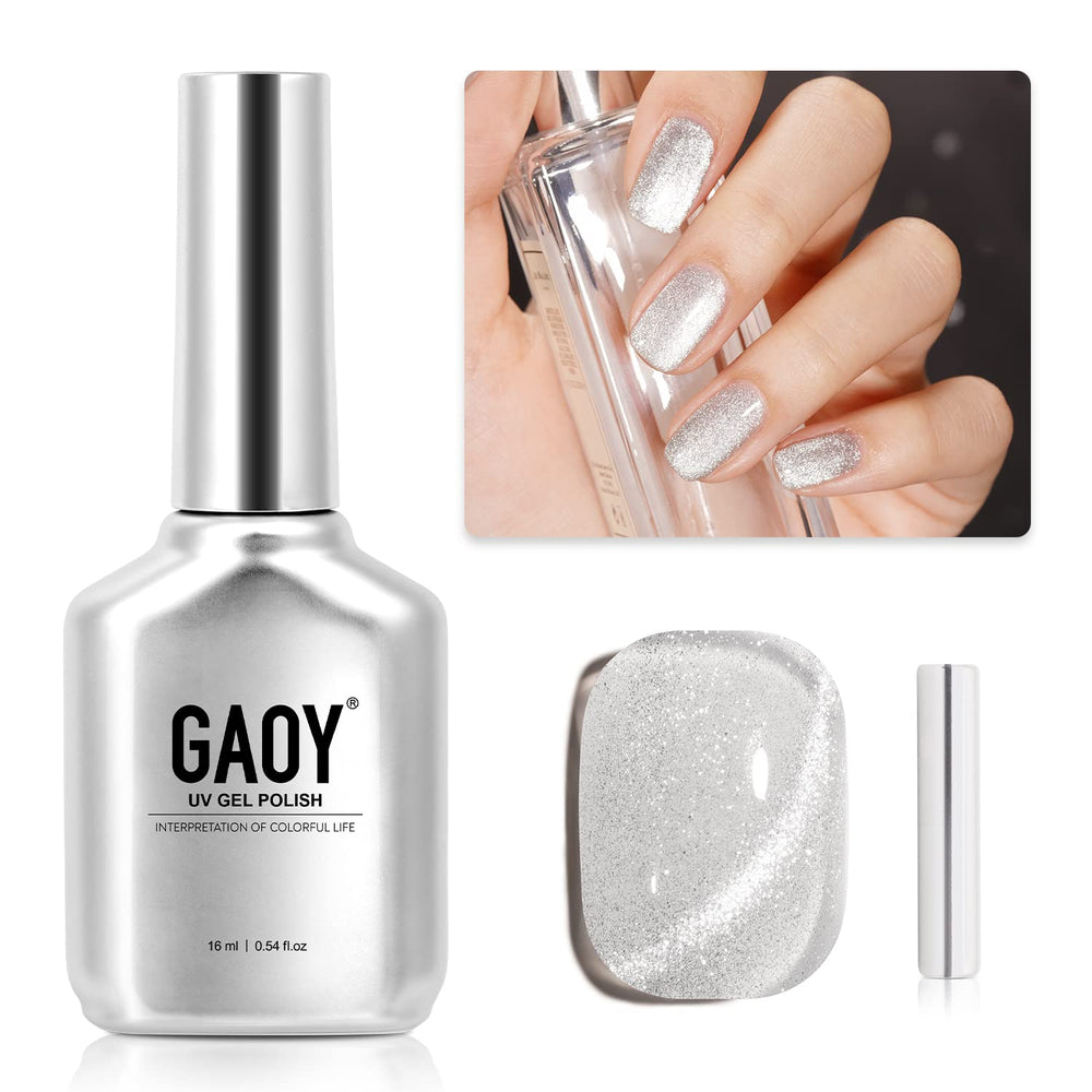 GAOY Cat Eye gel polish bottle with 1138 Silver shimmer for at-home nails
