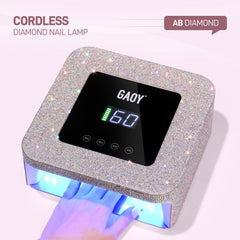 GAOY cordless UV LED nail lamp with LCD display showing time and battery status