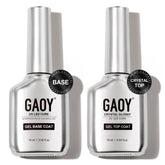 GAOY Crystal Glossy Top Coat bottle with brushed stainless finish for durable shine.