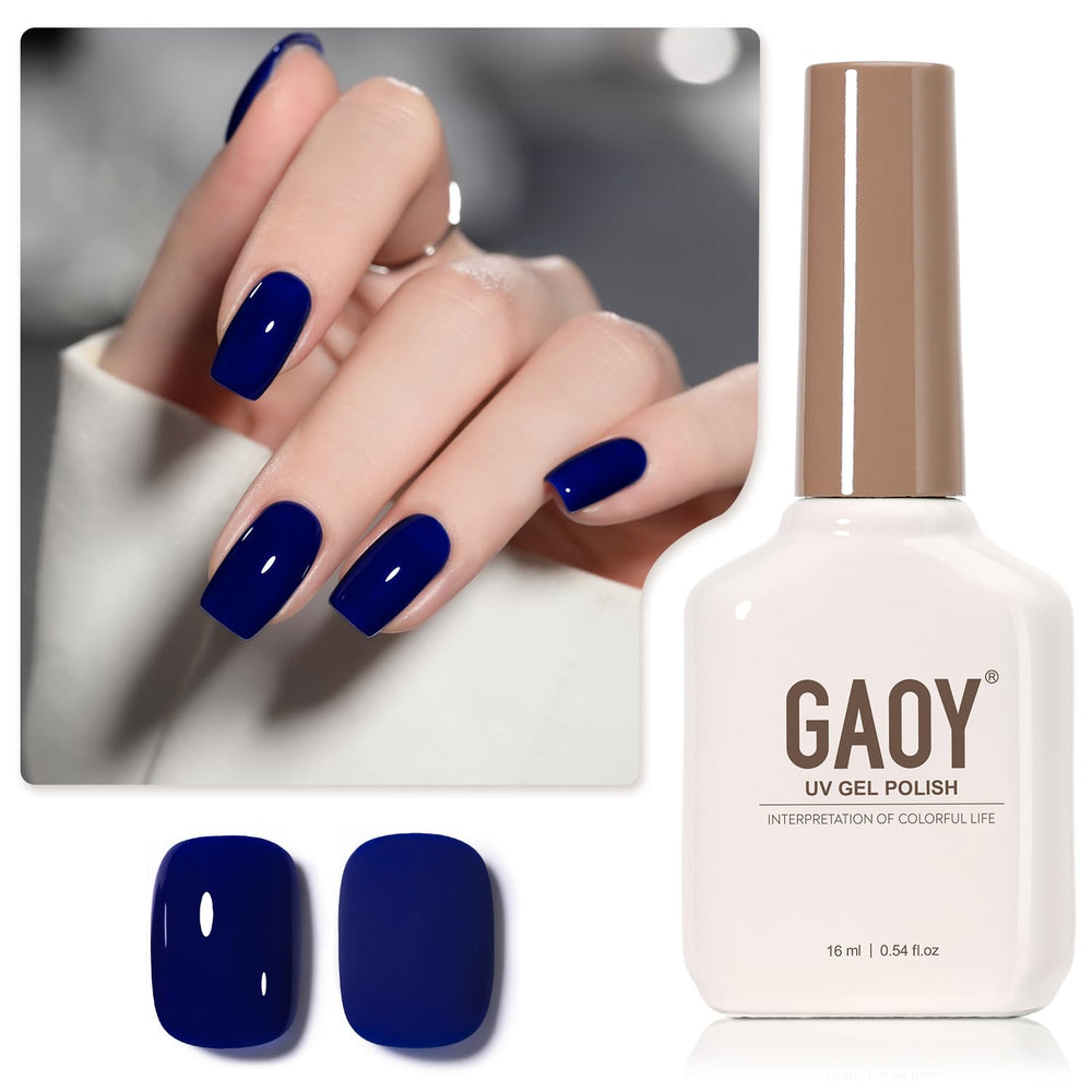 GAOY Deep Blue gel nail polish bottle for long-lasting at-home color.