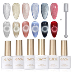 GAOY Esmalte gel cat-eye holográfico en 6 colores para uñas brillantes y duraderas
