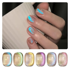 GAOY es esmalte gel ojo de gato azul brillante con efecto holográfico para uñas duraderas.