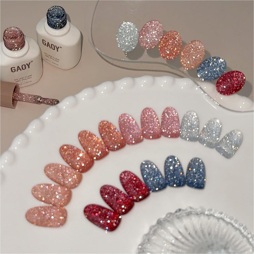 GAOY Gel Brillo Reflectante, conjunto de 6 colores, acabado deslumbrante para uñas