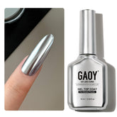 GAOY gel top coat bottle closeup showing no-wipe chrome shine for a flawless finish
