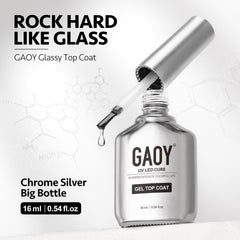 GAOY glassy clear gel top coat 16ml with brushed stainless design for premium look.