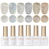 GAOY glitter gel polish set bottles show sparkling colors for at-home manicure.