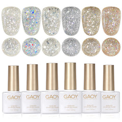 GAOY glitter gel polish set bottles show sparkling colors for at-home manicure.