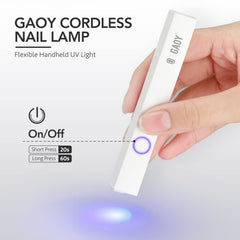 GAOY Handheld UV Light cordless design enables convenient gel nail curing anywhere.