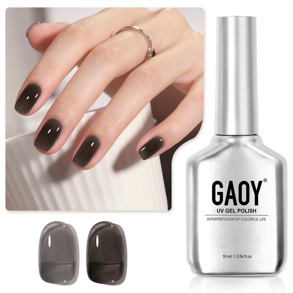 GAOY Jelly Nude Black gel polish bottle for at-home manicure with sheer depth.