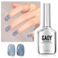 GAOY Jelly Nude Blue gel nail polish bottle closeup for at-home manicures
