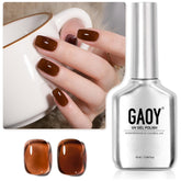 GAOY Jelly Nude bottle front view showing sheer cocoa shade for easy at-home layering