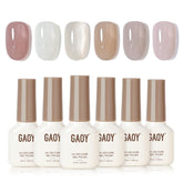 GAOY Jelly Nude gel polish set showing six transparent colors for at-home nail art