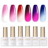 GAOY laca gel cambiante muestra colores según temperatura para manicura creativa.