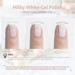 GAOY Milky White gel brush applying a nude color for at-home manicure.