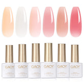 GAOY Milky White Jelly Nude, botellas mostrando tono translúcido y acabado suave.