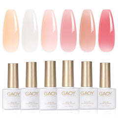 GAOY Milky White Jelly Nude, botellas mostrando tono translúcido y acabado suave.