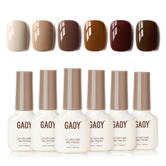 GAOY Nude Brown gel nail polish set bottles displayed for at-home manicure options.