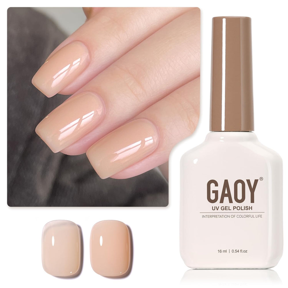 GAOY Nude Jelly Gel Nail Polish bottle close-up showing sheer neutral finish ideal for layering.