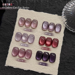 GAOY ojo de gato morado: 6 tonos con brillo cósmico para uñas vibrantes.