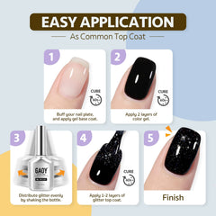 GAOY paquete con gel top coat plata irisada de 16 ml.