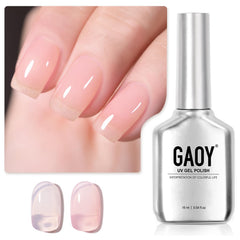 GAOY Pink Jelly Nude gel polish bottle close-up, milky pink shade for soft, natural nails.
