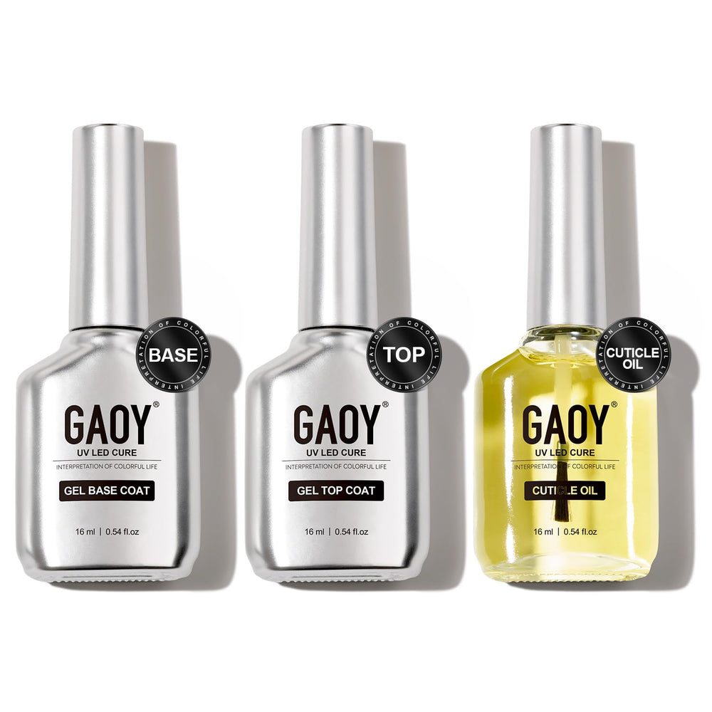 GAOY set base y top con aceite para cutícula en envases elegantes para uñas.