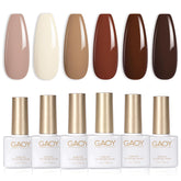 GAOY set gel uñas nude marrón otoñal, visión general del conjunto.