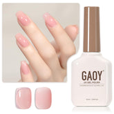 GAOY Sheer Pink Nude gel polish bottle displays translucent peach color for at-home manicures.
