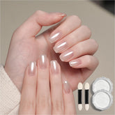 GAOY White Pearl Chrome Powder delivers a mirror-like finish on nails with iridescent glow.