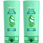 Garnier Fructis Pure Clean Acondicionador, botella visible, cabello suave tras lavado
