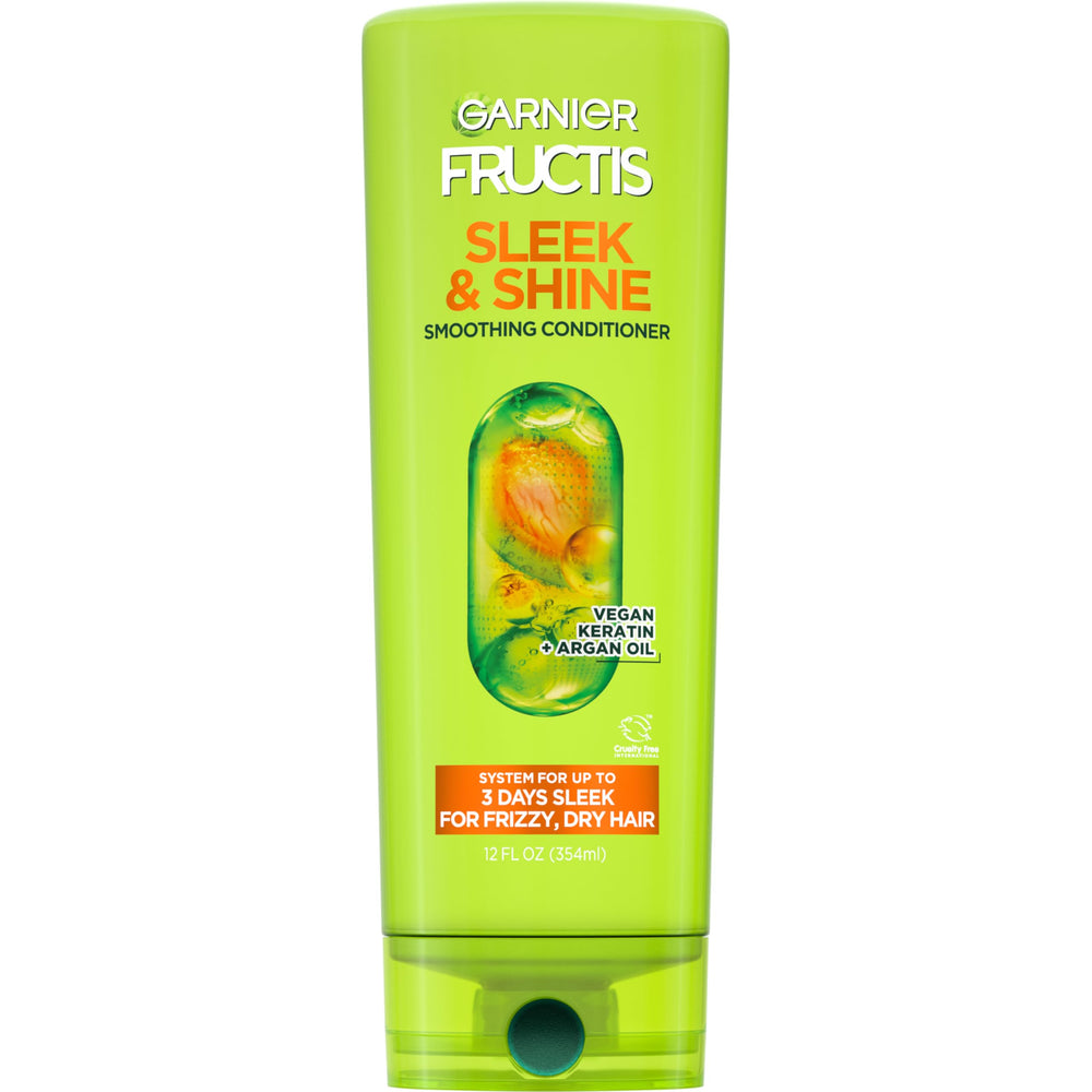 Garnier Fructis Sleek & Shine conditioner bottle front view for frizz control.