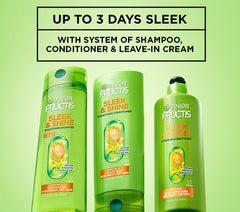 Garnier Fructis Sleek and Shine, aceite de argán en la fórmula para suavidad.