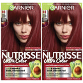 Garnier Nutrisse Ultra Color R3 bottle displaying warm light intense auburn shade for lasting color.