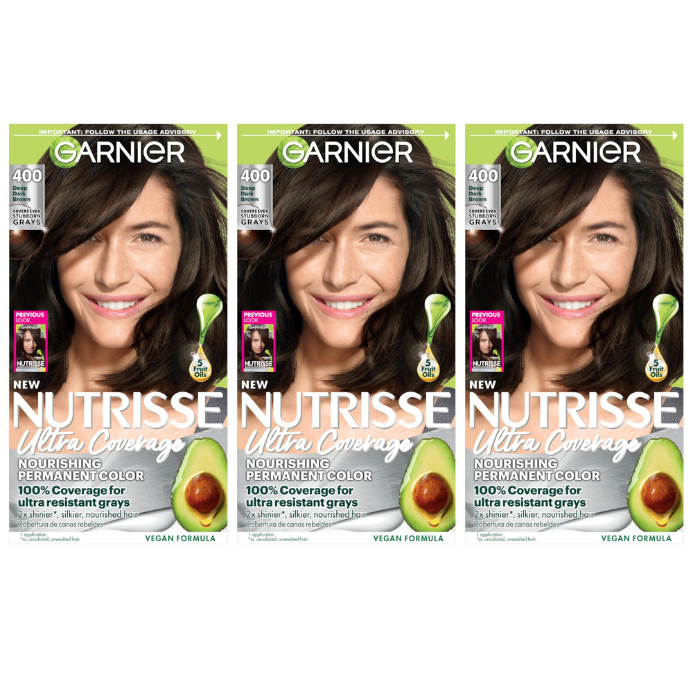 Garnier Nutrisse Ultra Coverage packaging showcasing 100% gray coverage potential.